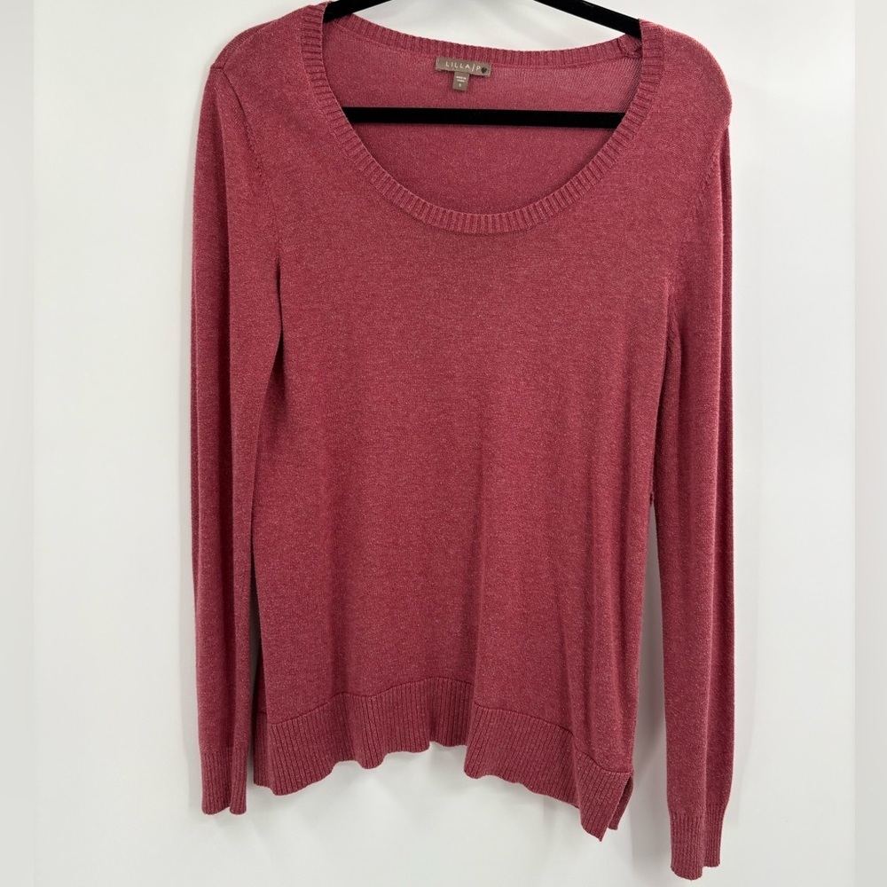Lilla p long sleeve asymmetrical hem sweater cotton modal red overlapping small